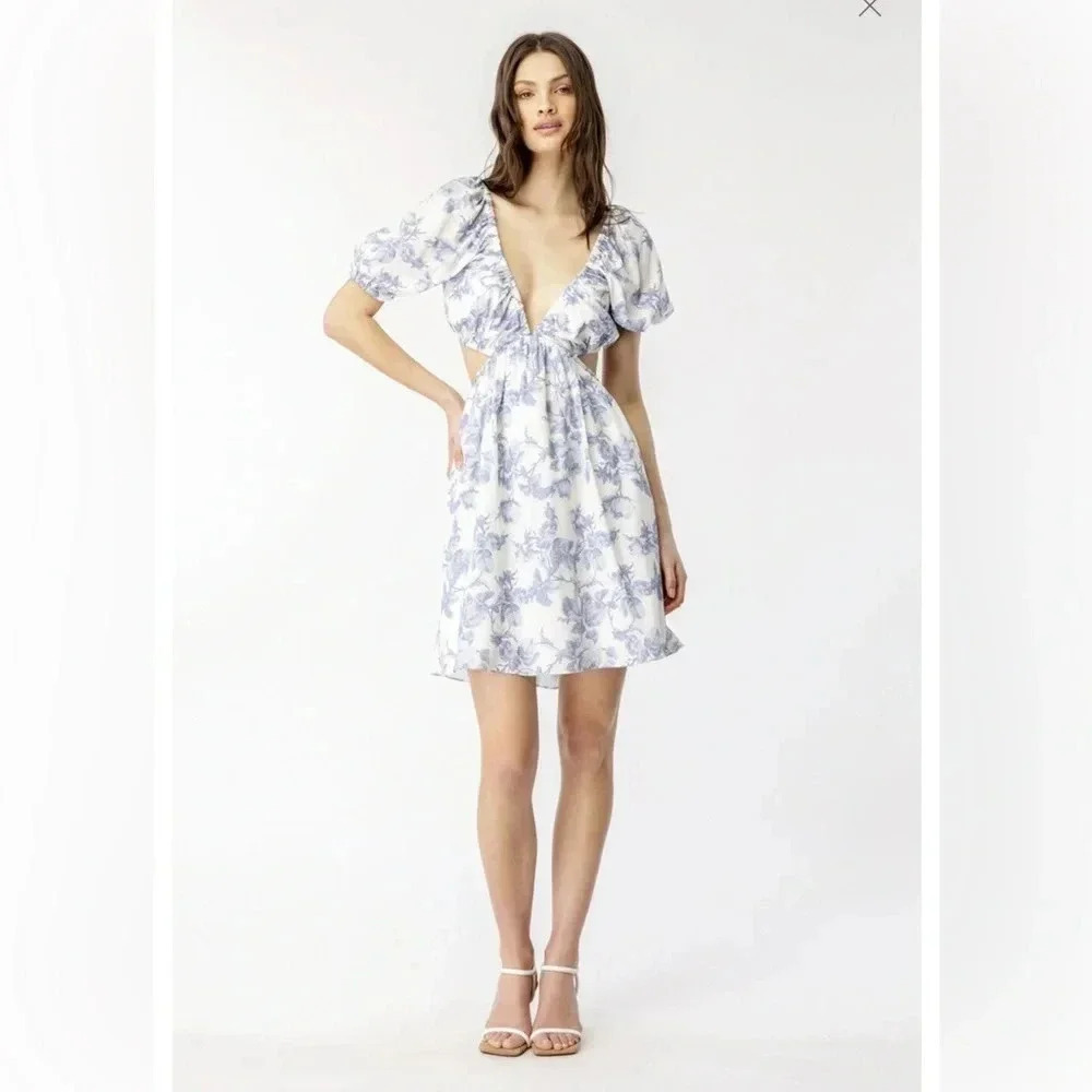 Bardot White and Blue Floral Mini Dress